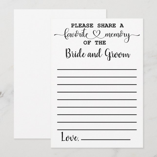 Carte de conseil Mémoire préférée de la mariée (Devant / Derrière)