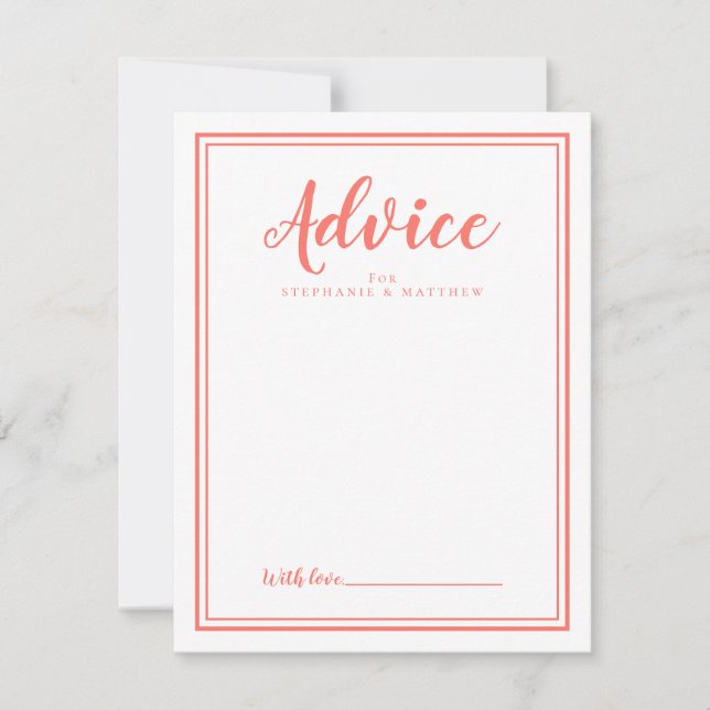 Carte de conseil moderne Mariage Coral White (Devant)