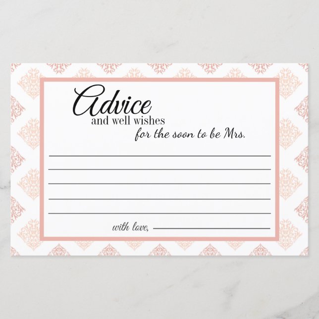 Carte de conseil Peach Blush Damask (Devant)