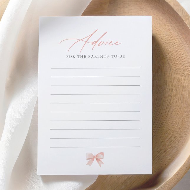 Carte de conseil pour Baby shower Bow rose (Créateur téléchargé)