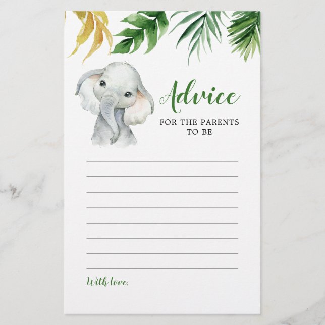 Carte de conseil pour Baby shower pour éléphant tr (Devant)
