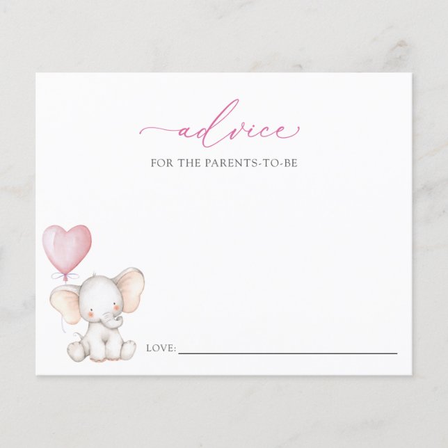 Carte de conseil pour bébés filles éléphant pour p (Devant)