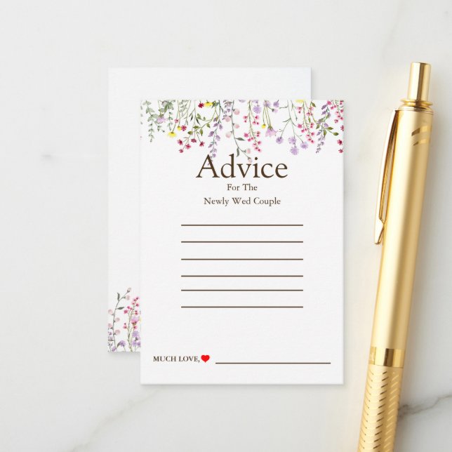 Carte de conseil pour Mariage Fleur sauvage coloré (Devant/Arrière en situation)