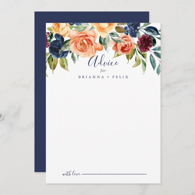 Carte de conseil pour Mariage Floral Élégant Multi (Devant / Derrière)