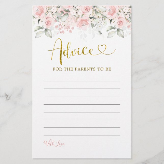 Carte de conseil sur le Baby shower floral rose (Devant)
