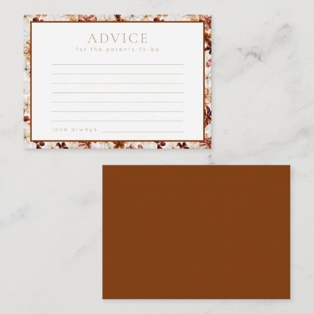 Carte de conseil sur le Baby shower floral rustiqu (Devant / Derrière)