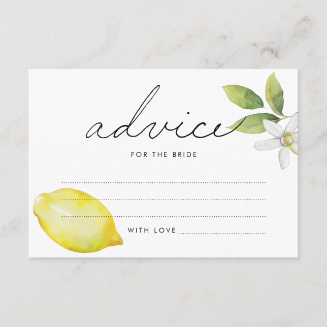 Carte de conseils citron, feuilles et fleurs (Devant)