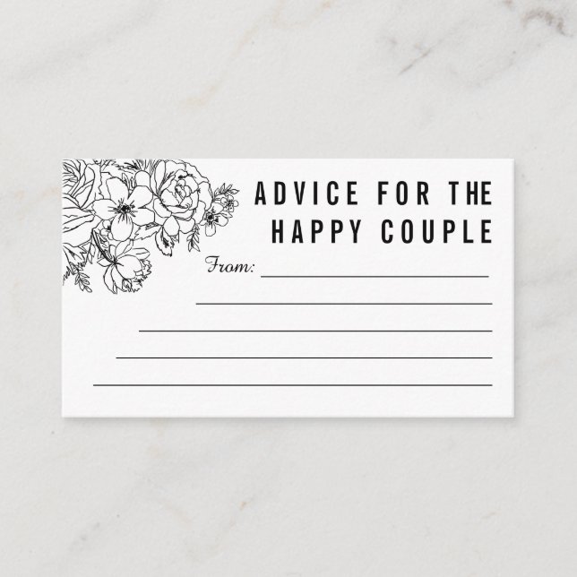 Carte de conseils de mariage floraux modernes noir (Devant)