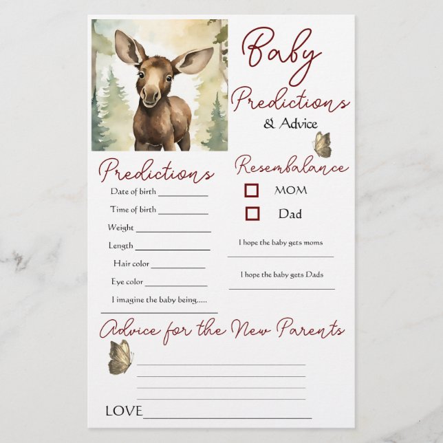 Carte de conseils de prédictions pour bébé orignal (Devant)