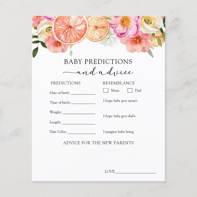 Carte de conseils et de prédictions pour bébé Citr (Devant)