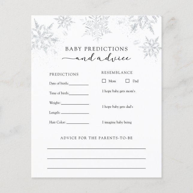 Carte de conseils et de prédictions pour bébé Snow (Devant)