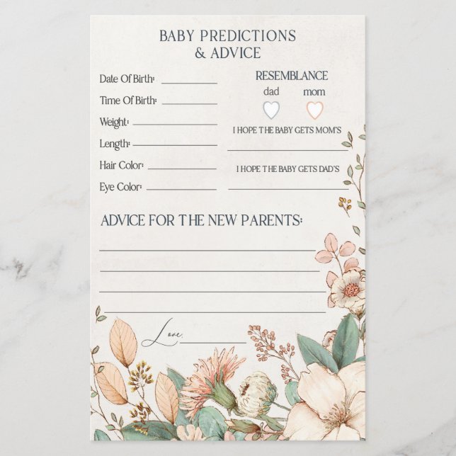 carte de conseils et de prédictions pour une baby  (Devant)