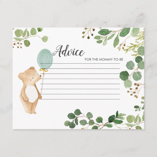 Carte de conseils Ourson de verdure (Devant)