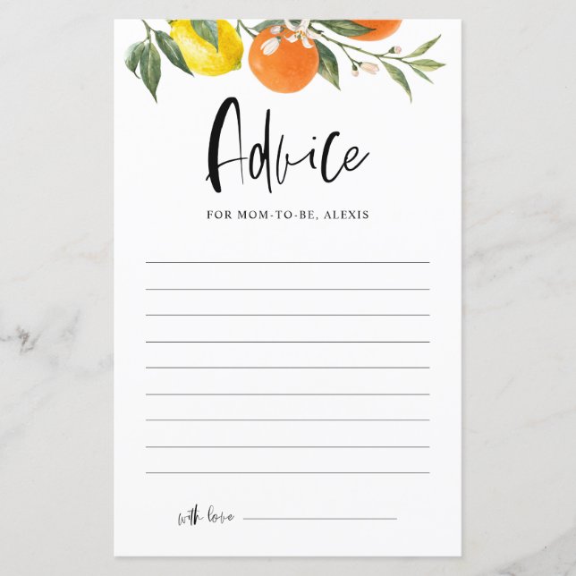 Carte de conseils pour baby shower botanique aux a (Devant)