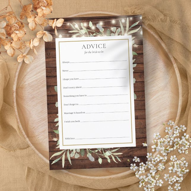 Carte de Conseils pour la Mariée avec Feuillage po (Advice For The Bride Greenery Bridal Shower Card)