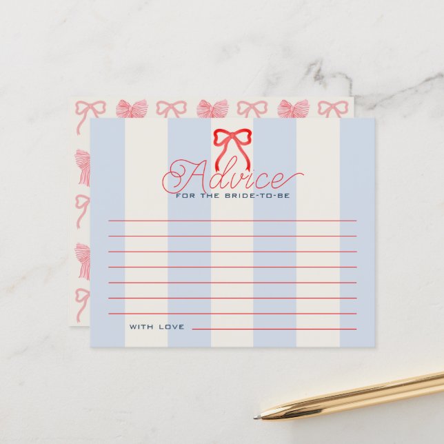 Carte de conseils pour la soirée de mariage Ruban  (Devant/Arrière en situation)