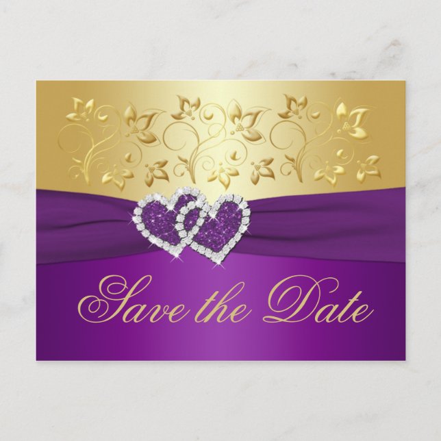 Carte de conservation de date florale violette et  (Devant)