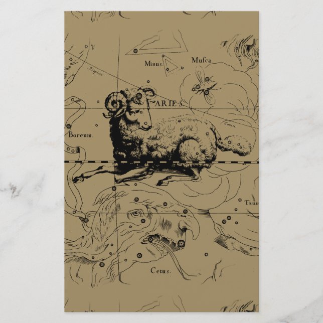 Carte de Constellation Aries Hevelius vers 1690 (Devant)