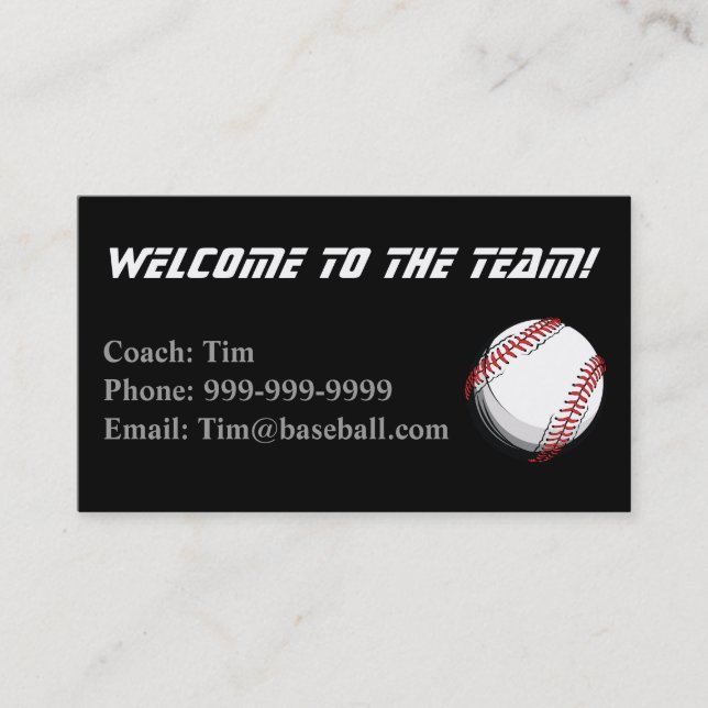 Carte de contact d'entraîneurs de base-ball (Devant)