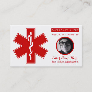 carte de contact d'urgence d'Alzheimers