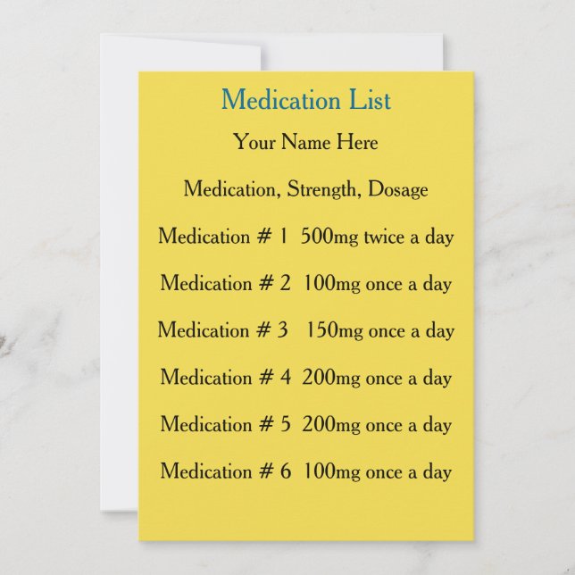Carte de contact d'urgence pour médicaments (Devant)