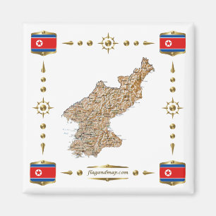 Carte de Corée du Nord + Magnet des drapeaux