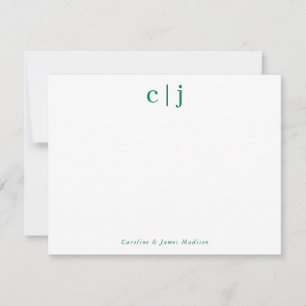 Carte De Correspondance 2 Monogramme initial Forêt vert Couple papeterie