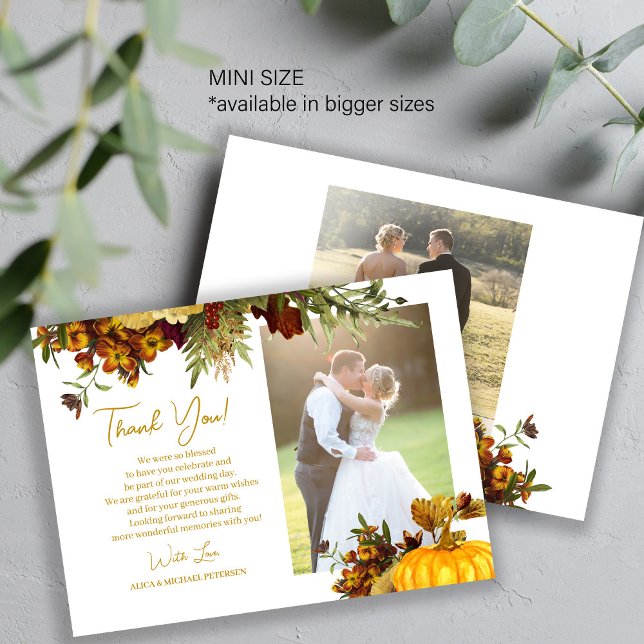 Carte De Correspondance 2 photos chute mariage botanique merci (Créateur téléchargé)