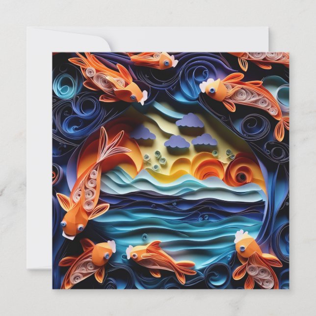 Carte De Correspondance 3D Illustration colorée du lac avec du koi poisson (Devant)