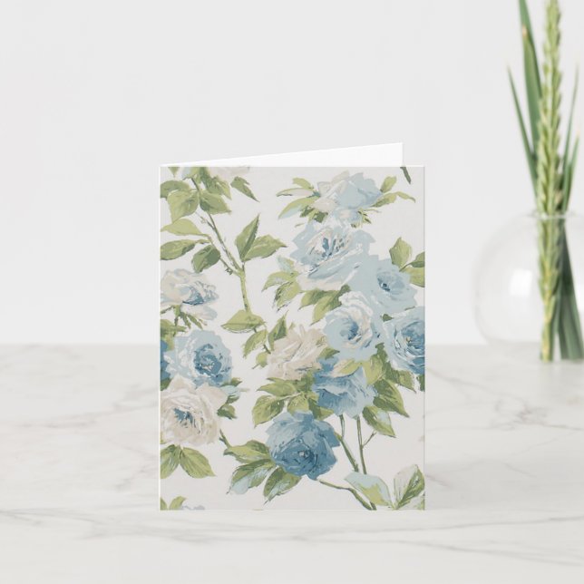 Carte de correspondance à motif de rose bleu et bl (Devant)