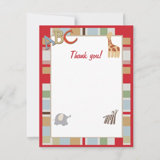 Carte De Correspondance ABC Alphabet Soup Jungle Merci notes (Devant)