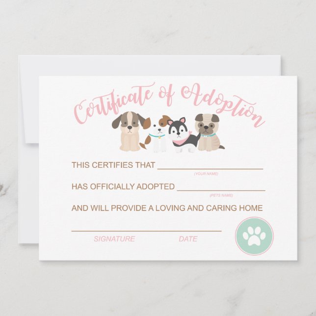 Carte De Correspondance Adopter un certificat d'adoption d'anniversaire de (Devant)