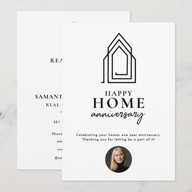 Carte De Correspondance Agent immobilier Happy Home Anniversaire moderne (Devant / Derrière)