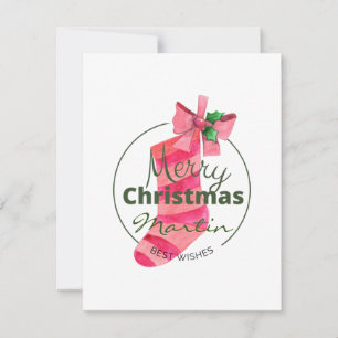 Carte De Correspondance Ajouter votre nom mignon rose chaussette de Noël s