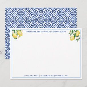 Carte De Correspondance Amalfi Lemons Vintage Carrelage bleu Merci douche