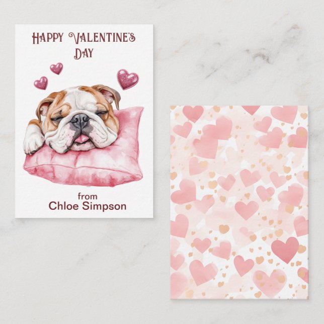 Carte De Correspondance Amusant Bulldog Kid's Valentine Classroom Party (Devant / Derrière)