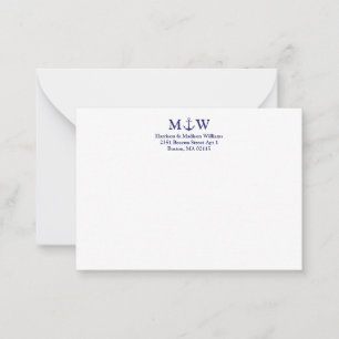 Carte De Correspondance Ancrage nautique marine bleu blanc couple monogram