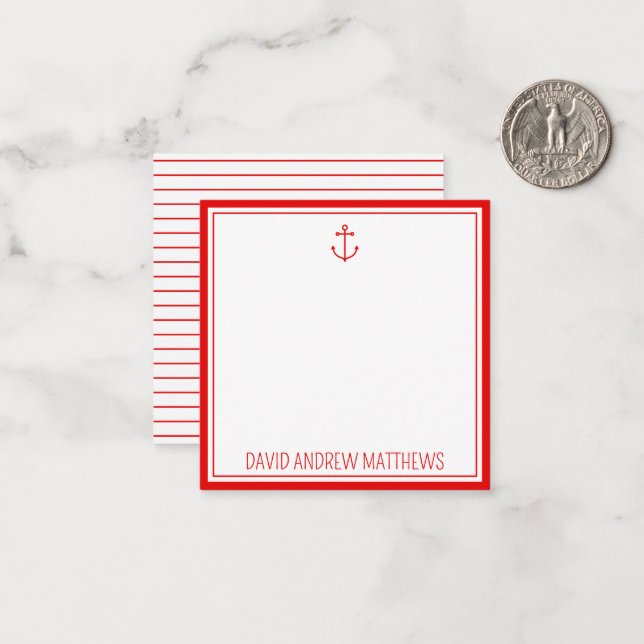 Carte De Correspondance Ancre personnalisée rouge et blanche nautique (Devant/Arrière en situation)