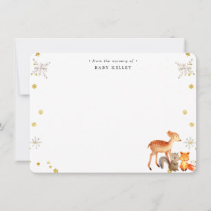 Carte De Correspondance Animaux de la forêt d'hiver Bébé Plat Personnalisé