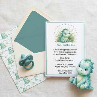 Carte De Correspondance Annonce de naissance de bébé Stegosaurus sarcelle