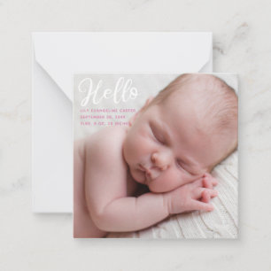 Carte De Correspondance Annonce de naissance simple rose Hello Baby Photo