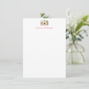 Carte De Correspondance Appareil photo floral rose aquarelle nom personnal