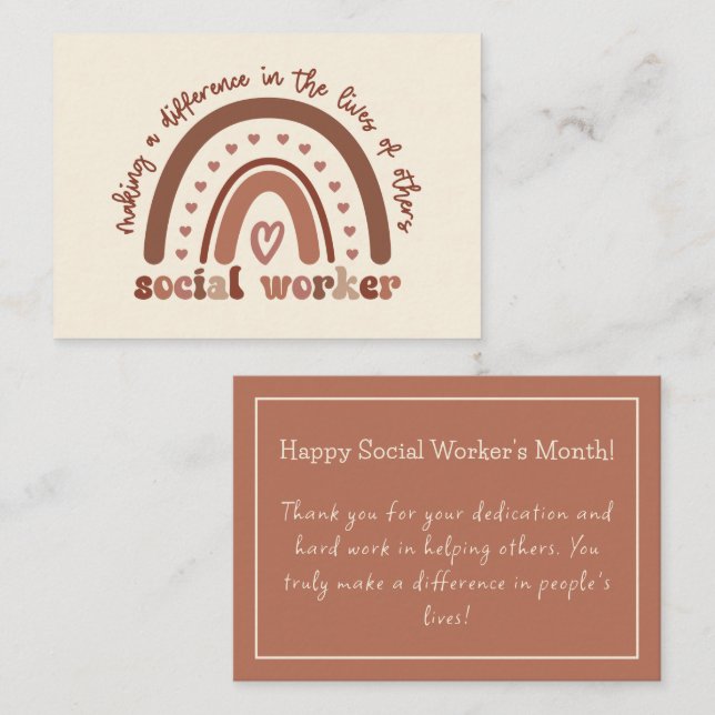 Carte De Correspondance Appréciation des travailleurs sociaux Boho Rainbow (Devant / Derrière)