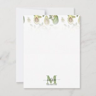 Carte De Correspondance Aquarelle Avocado Motif botanique Monogrammé