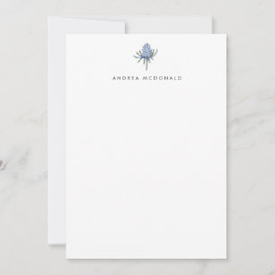 Carte De Correspondance Aquarelle bleu Portrait de chardon personnel