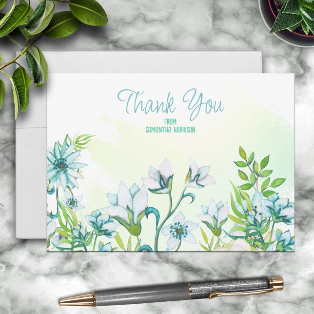 Carte De Correspondance Aquarelle bleu/Turquoise Floral Personnalisé (Créateur téléchargé)