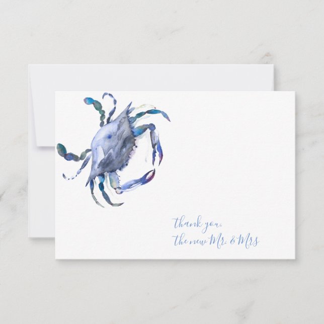 Carte De Correspondance Aquarelle bleueCrabe Merci papier (Devant)