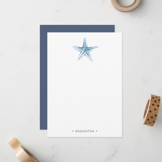 Carte De Correspondance Aquarelle Blue Starfish Merci personnalisé (Devant/Arrière en situation)