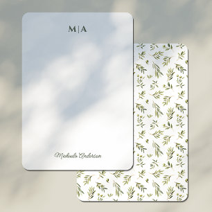 Carte De Correspondance Aquarelle Botanique Olives Vertes Monogramme & Nom