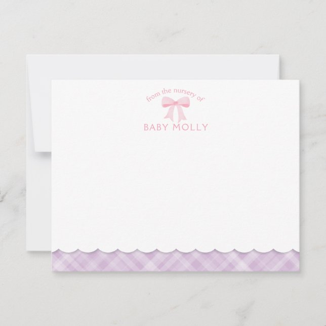 Carte De Correspondance Aquarelle Bow Preppy Pink Lavender Plaid Nouveau b (Devant)